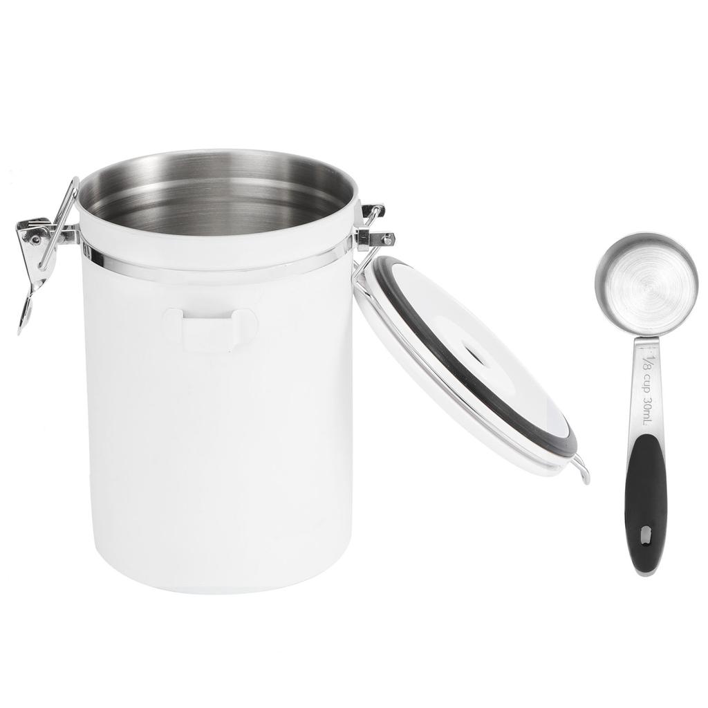 1.8L 304 Stainless Steel Sealing Can Airtight Storage Container with Spoon for Coffee Beans Tea Dried FruitWhite Jar