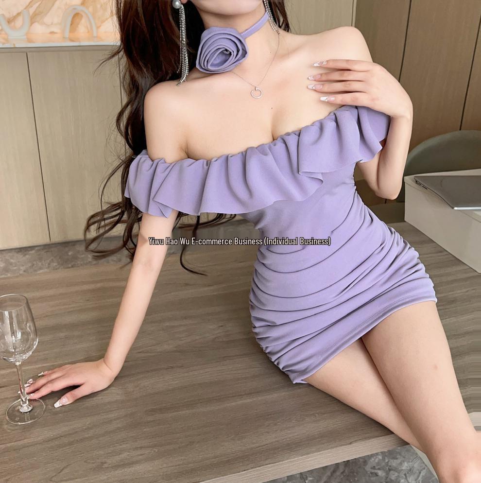 Chic Ruffled Off-Shoulder Bodycon Dress - French Style Slimming Mini Skirt