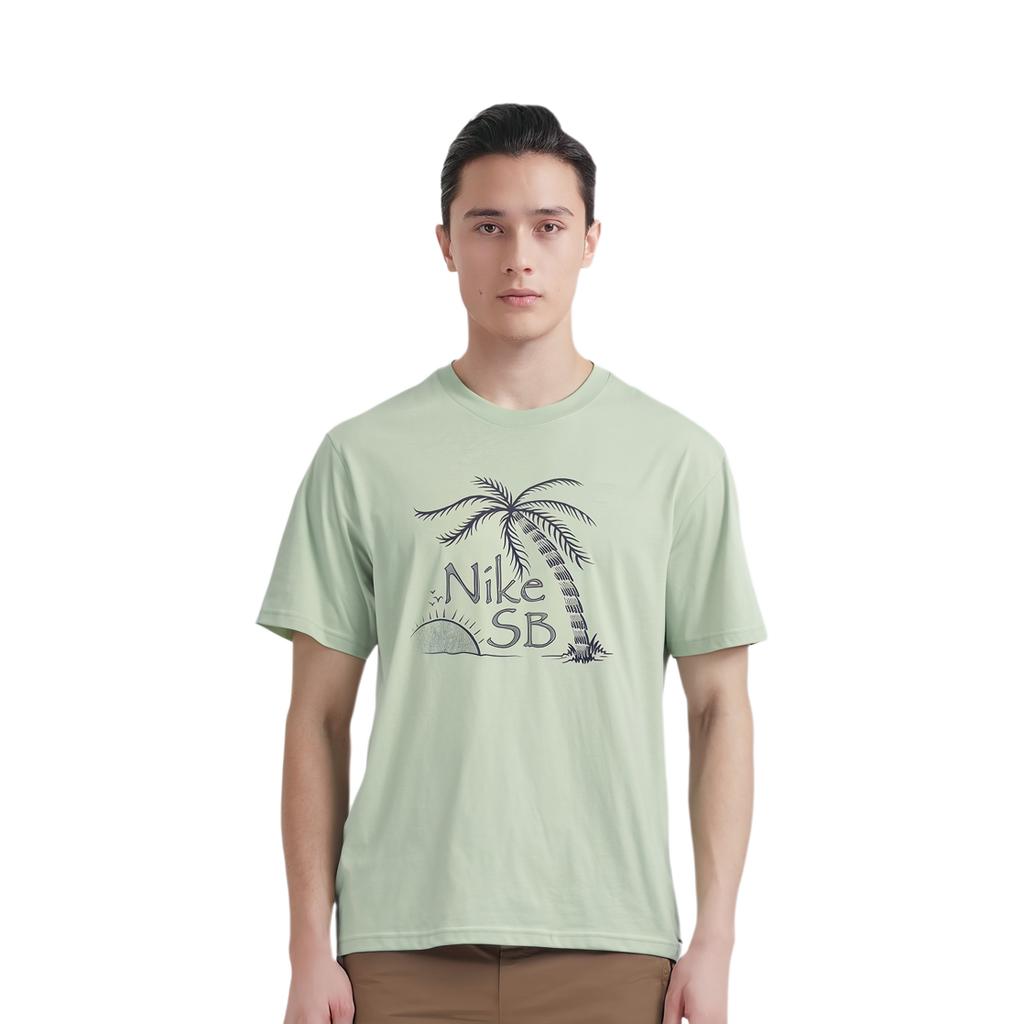 Nike SB Palm Tree Letter Print Casual Short Sleeve T-Shirt Men Tops Aqua-Blue DQ1851-017