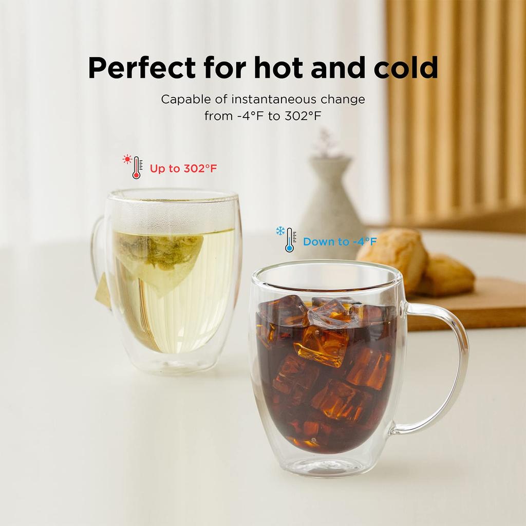 Mug Heat Resistant Glass Pair Cup Set Double Layered Heat Retention Cold Insulation Waterproof Stylish Coffee Cup Tea Cup DOUBLE WALLED GLASS CUPS