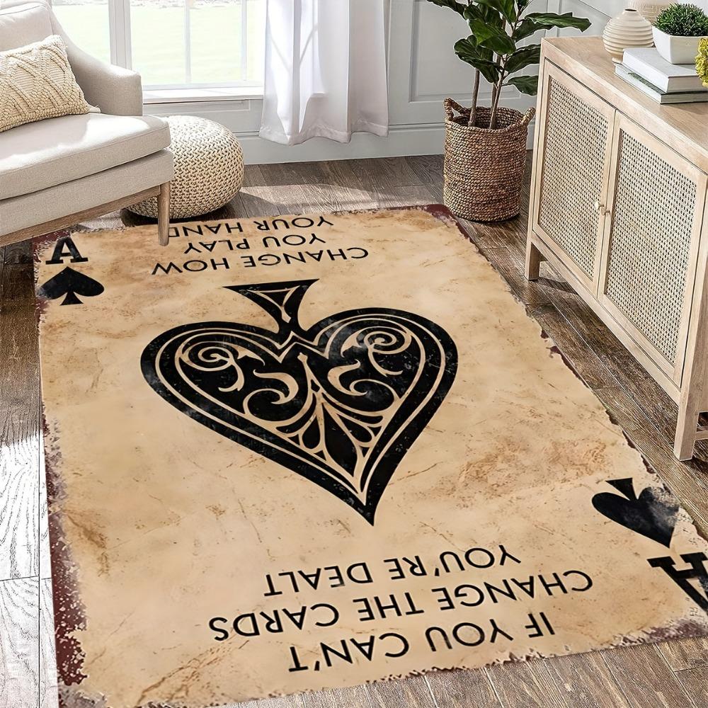 Inspirational Ace of Spades Pattern Non-Slip Floor Mat, Lightweight Decorative Rug for Living Room and Bedroom
