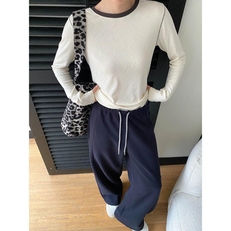 Sinan Tencel Wool Blend Color Block Round Neck T-Shirt SN8609 One Size