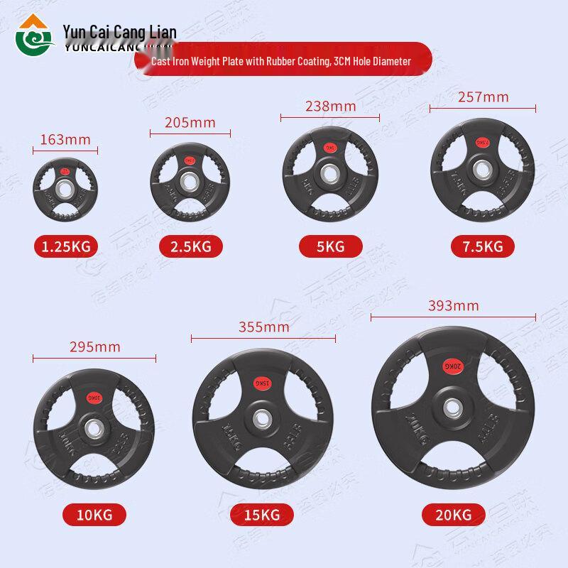 3cm Bore Rubber Coated Cast Iron Barbell Plate