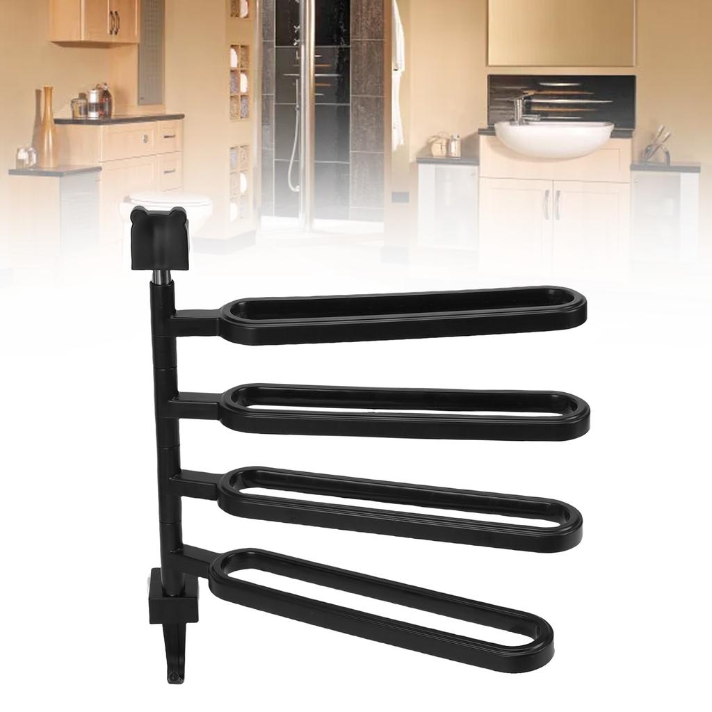 Towel Bar High Strength ABS Multi Arm Wall Mounted Towel Rack Holder with Hook for Bathroom Black