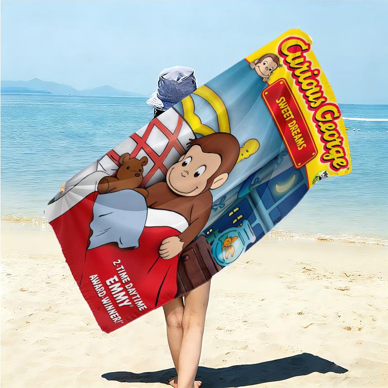 1Pc Curious George Christmas Adventure Beach Towel Microfiber Beach Towel Thin Absorbent For Beach Swimming Yoga Bath Sports 0917215