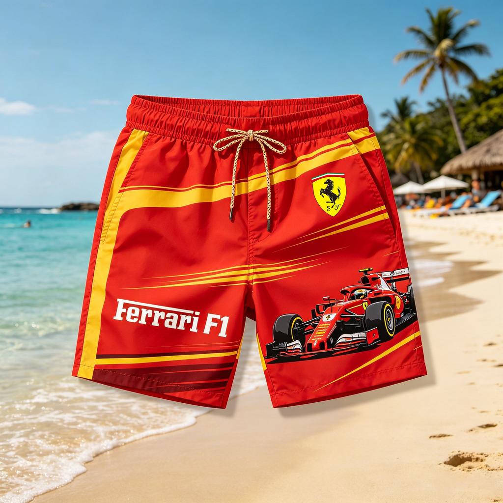 2026 Ferrari Racing Print Plavecké šortky Rychleschnoucí Plážové šortky Letní Sportovní Boardshorty Se stahovací šňůrkou