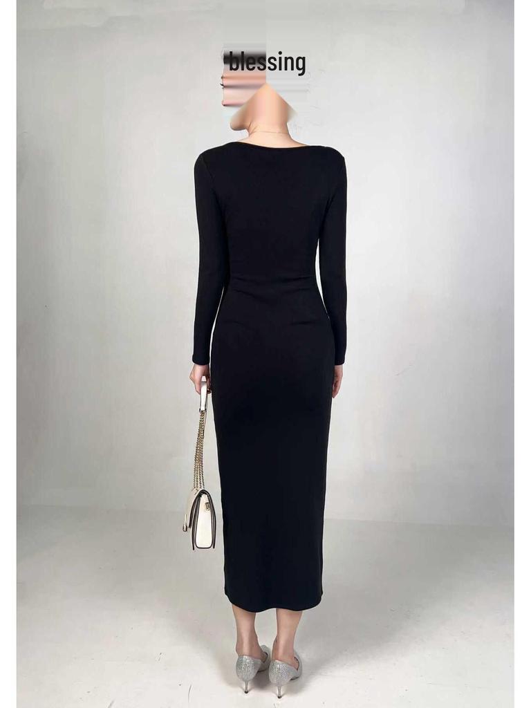 Velvet Warm Solid Color Elegant Slimming Socialite Dress