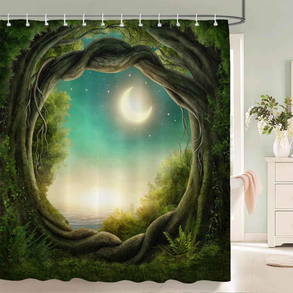 3D Fantasy Waldlandschaft bedruckter Duschvorhang wasserdichter Polyester-Badevorhang Badezimmerdekoration mit Haken Vorhang