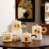 Cute Cartoon Cat Birthday Cake Mug with Lid Souvenir Gift Water Cup Puppy Ceramic Cup Coffee Cup