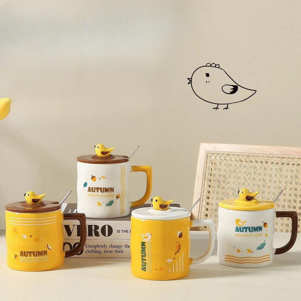 Creative Hand Painted Bird Mug Cute Souvenir Ceramic Cup Personalized High Looking Couple Water Cup