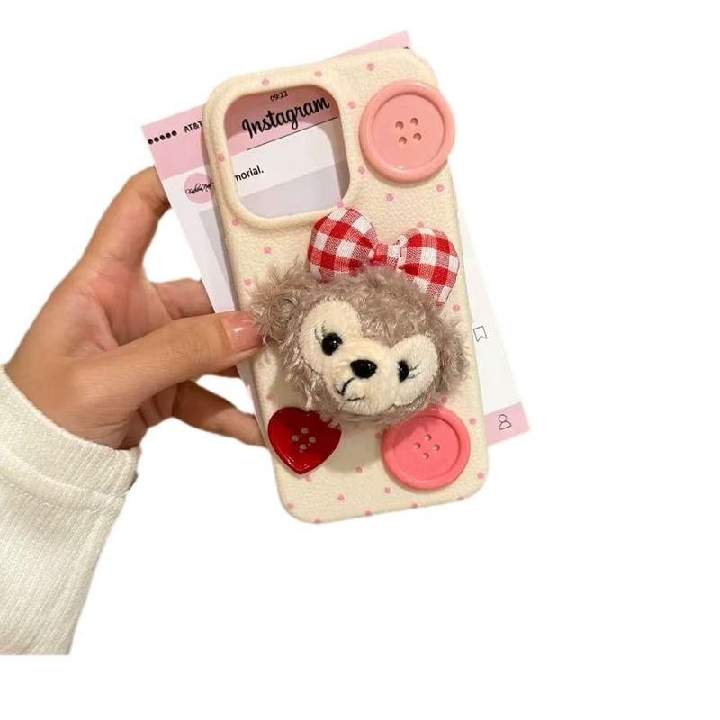 Cute Plush Pear Doll Leather Rope Suitable for Iphone16 15 Leather Pattern Mobile Phone Case Apple 14 Protective Cover