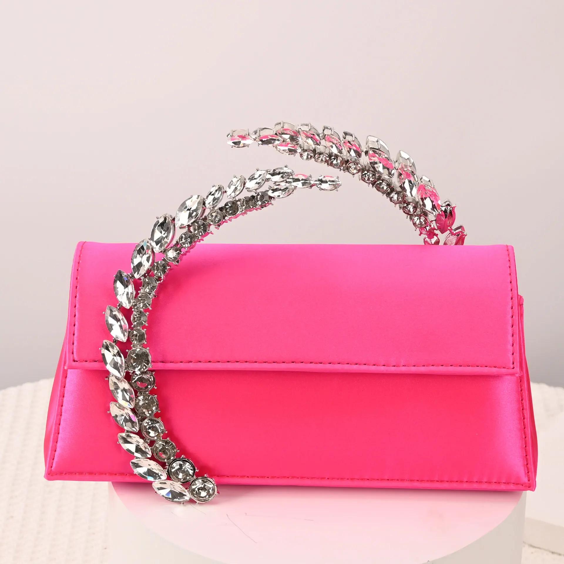 

Luxury Diamond Evening Bag Clutch Satin Women Designer Handbags Crystal Silk Shoulder Crossbody Bags for Women Wedding Box Bag 22.5x14.5x5cm