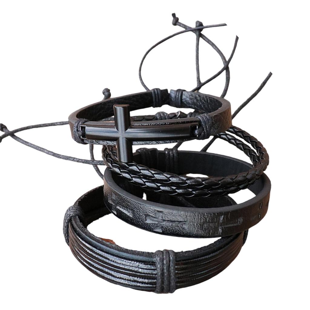 4Peces Multifuntional Leather Bracelet Fashion Wristband Adjustable Bracelet Suitable for Parties and Casual Outings