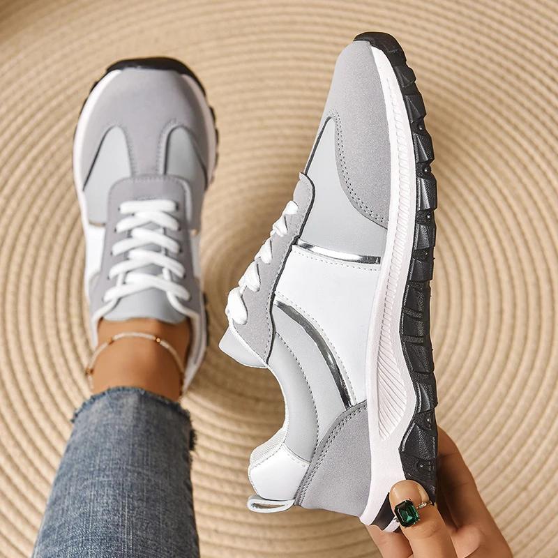 Fashion Women Shoes New Mix Color Lace Up Sport Sneaker Women Plus Size Thick Bottom Vulcanized Shoes Woman Non Slip Casual Running Shoe