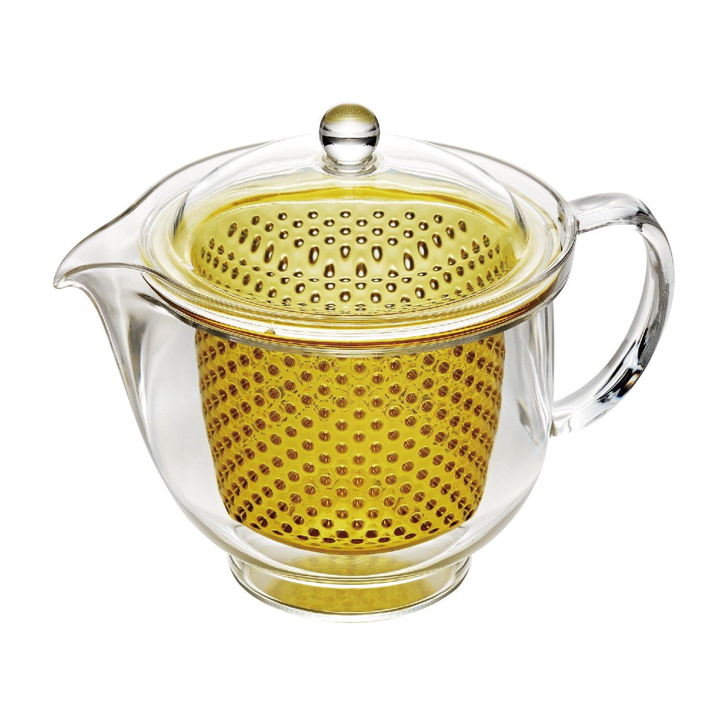 

Akebono Sangyo Teapot, Yellow, Large, Made in Japan. Transparent plastic for easy viewing of tea brewing, shatter-resistant, drains water well, and