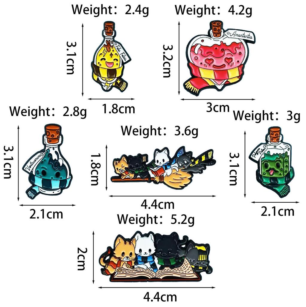 Adorable Cat on Flying Broom Brooch with Scarf and Bottle - Cute Badge Accessory