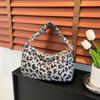New Leopard Print Knitted Relaxed Style Handbag Trendy Versatile Stylish Commuter Handbag Sweet Shoulder Bag Stylish Storage Bag