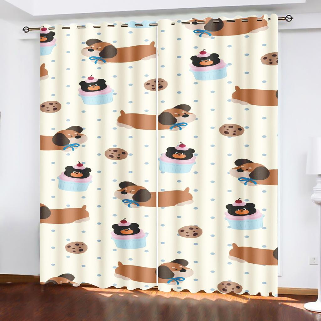 Dog Curtains Home Decor Dustproof Cute Cartoon Bedroom Cartoon Curtain Window Animation Children Print Decoration