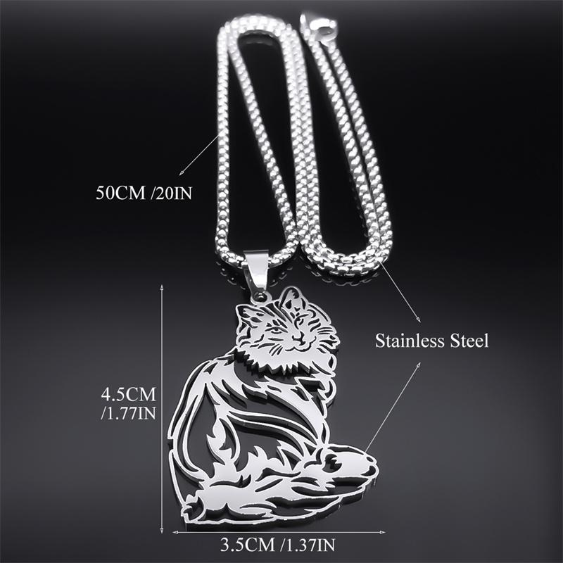 Cute Cat Ragdoll Kitty Pendant Necklace for Women Men Stainless Steel Silver Color Chain Pet Lover Gift Jewelry colar N3213S01