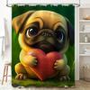 Adorable Dog Print Shower Curtain with Heart Shaped Pug Toy for Bathroom Decor Home Textiles Decoration Item #7892136450