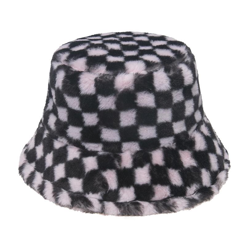 Ladies autumn and winter foreign trade new winter black and white plaid basin hat outdoor shading warm hat fashion bucket hat trend