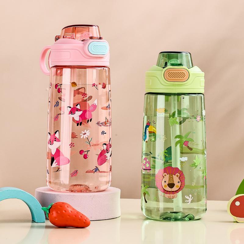 550ml Cartoon Kids Water Bottle Portable Safety Lock Cute Straw Cup Kids Leak-proof Drinking Jug For Outdoor Camping Travel