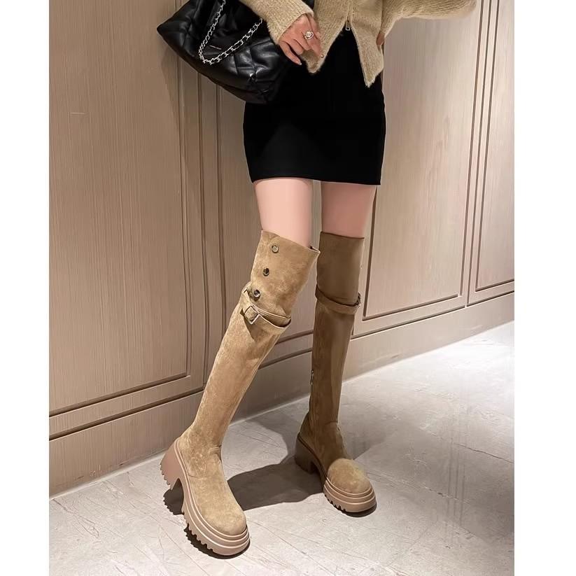 Knee over boots 2025 retro western boots women's autumn and winter velvet high boots snow boots knight boots