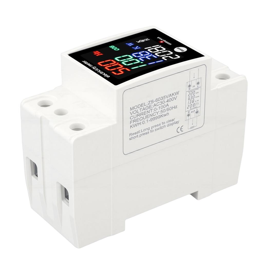 Digital Energy Meter Water Proof DIN Rail Electricity Usage Meter AC30 400V 0 100A Voltmeter Ammeter