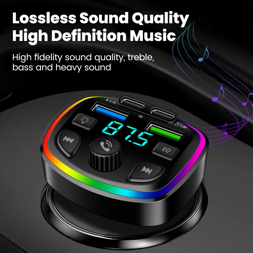 Rainbow Light Car Charger 4 Ports with Bluetooth FM Transmitter LED Voltage Display