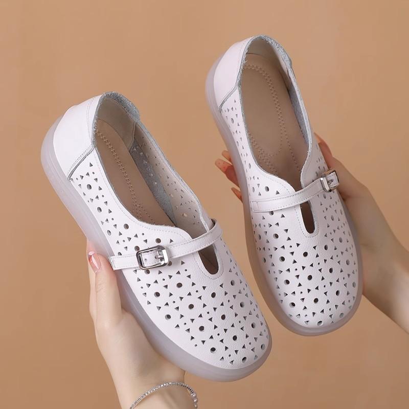 Fashion GKTINOO 2025 Genuine Leather Shoes Hollow Out Women Ballet Flats Summer Women's Solid Soft bottom Shoes Woman Slip On Loafers