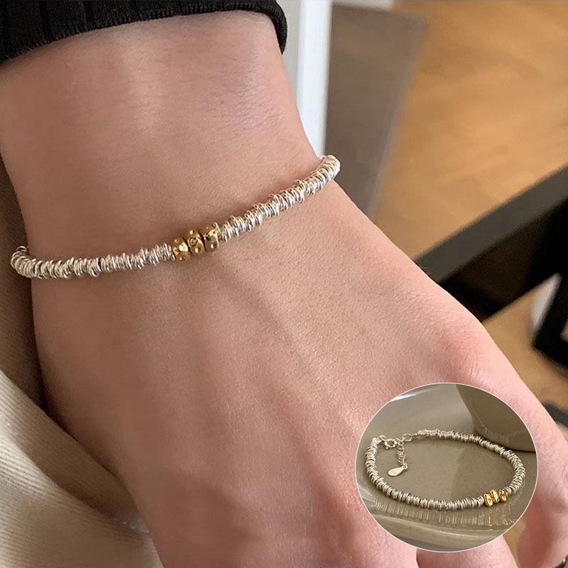 Korean Style S925 Silver Plated Rainbow Bead Heart Bear Bracelet - Women's Fashion Jewelry