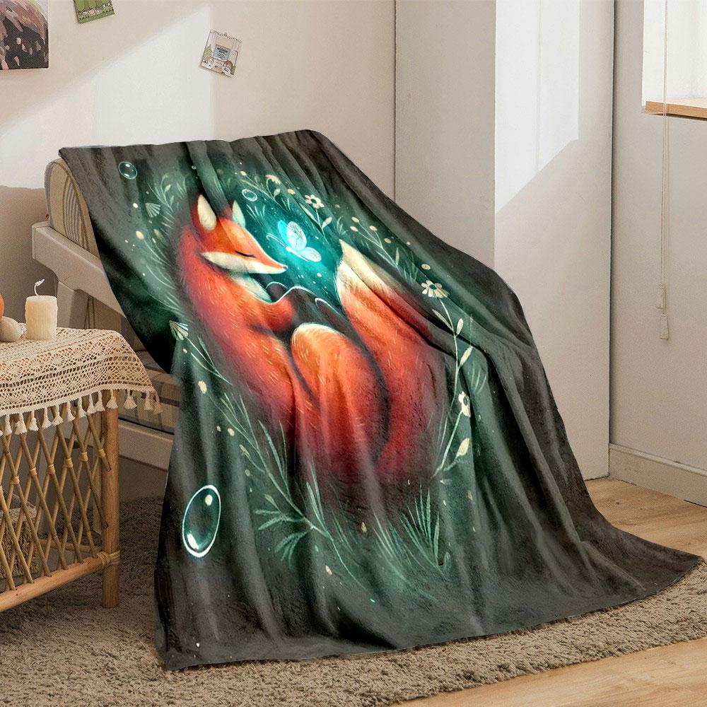 Whimsical Fox and Butterfly Print Blanket Soft and Cozy Perfect for the Living Room Bed Sofa or a Nap,gift