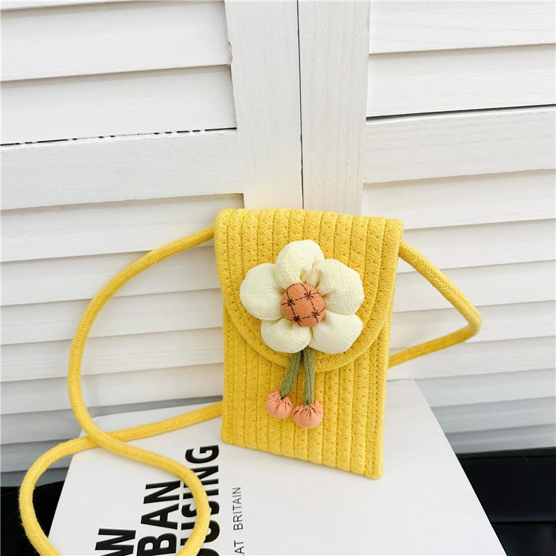 Childrens Handwoven Flower Coin And Phone Bag Made From Cotton Linen Material StyleL
