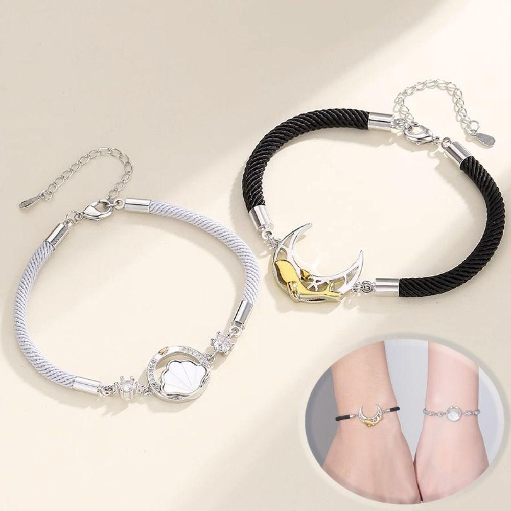 2PCS Whale Couple Moon Bracelet Light Luxury Rope Weave Bracelet Lovers Bracelet  Couple Gift