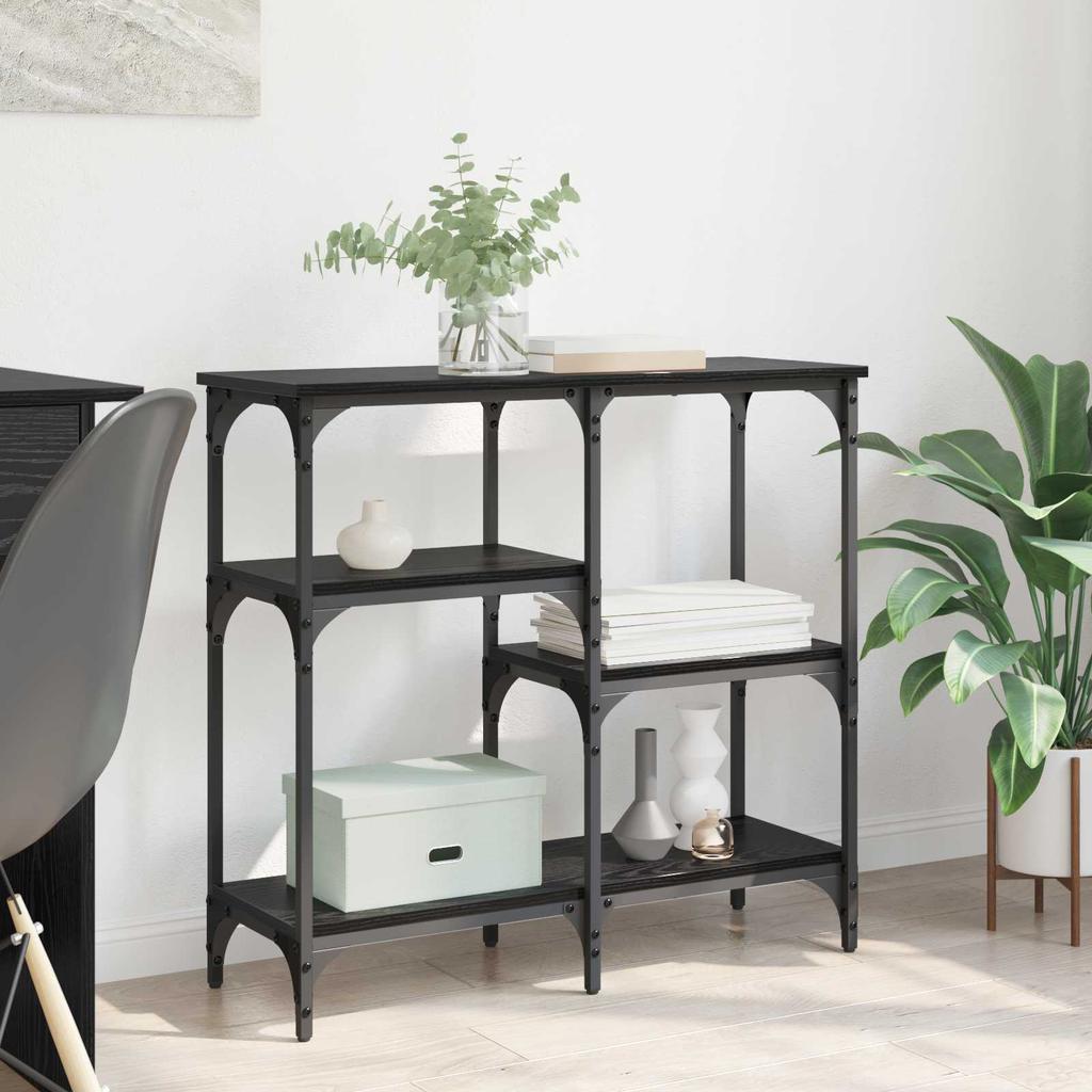 Console Table with Shelf Black Oak Effect 80 X 29 X 75 Cm