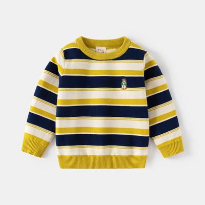 Children's Sweater European and American Style Boys Double-layer Cotton Thread Striped Bear Embroidered Knitted Sweater Tide