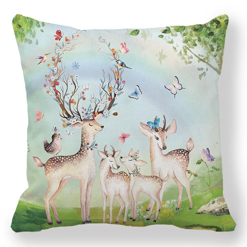 Creative Oil Painting Deer Horn Series Digital printing short plush pillow covers for car sofa office cushion cover home goods