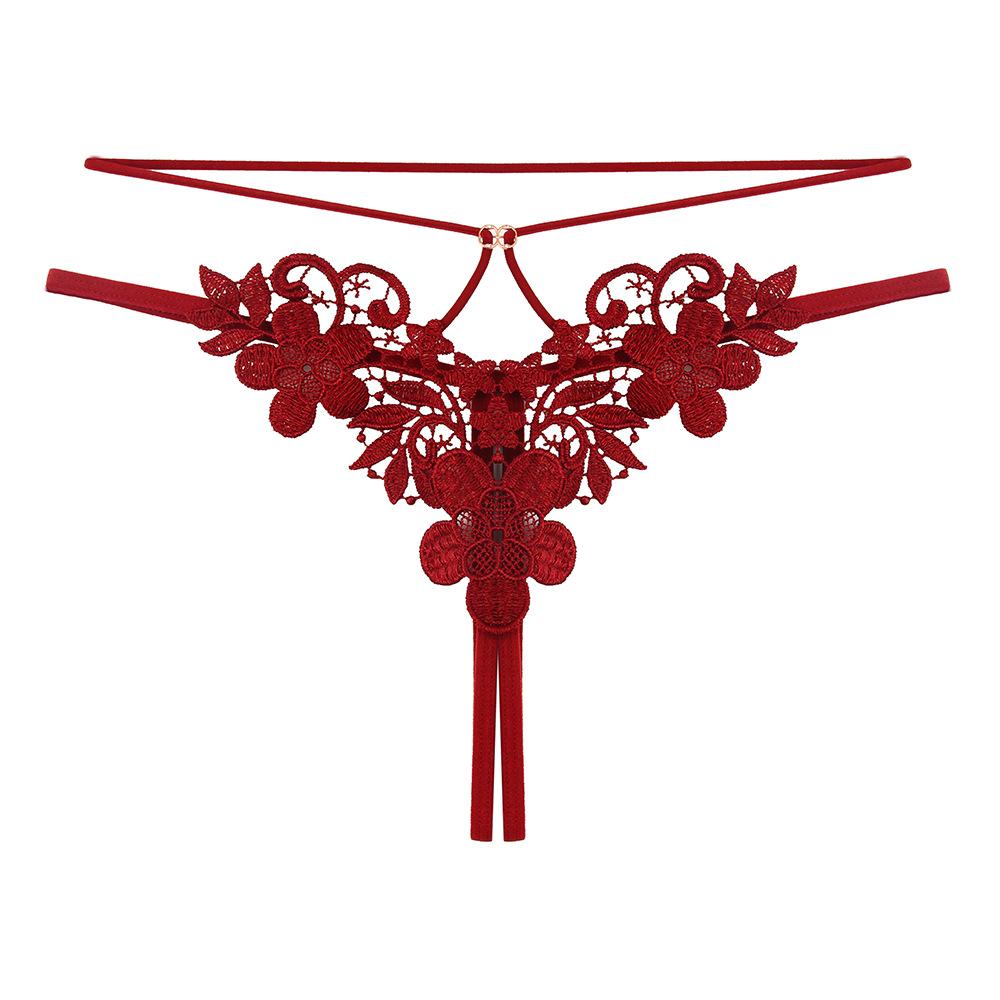 French Aesthetic Embroidered Sexy Panties Female Interest Hollow Interwoven Diamond Jewelry Temptation Open Crotch Free Hot Thong