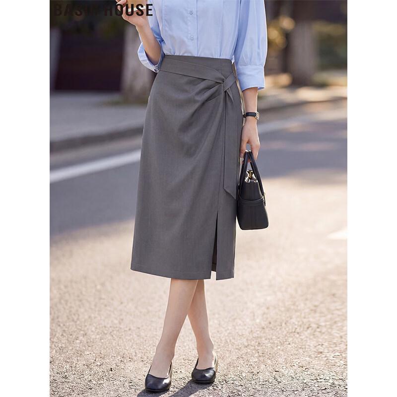Basic House Women s French Style High-Waisted Grey Suit Pencil Skirt S