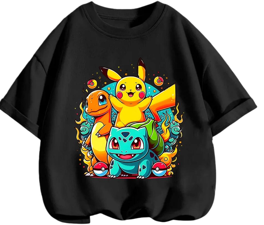 Hot Selling 2026 Kids T Shirt Pikachu Lovely Pattern Soft Comfy Casual School Wear Boys Girls Summer Street Apparel