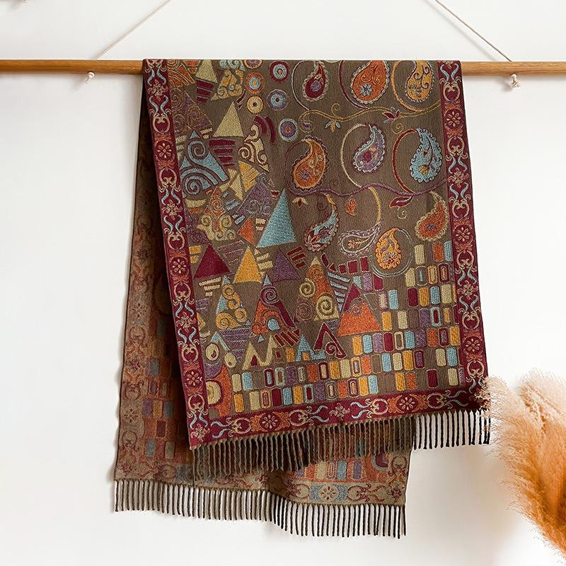 

Плоский Треугольник Графический Этнический Стиль Кисточка Теплый Шарф Шаль Плащ Женщина 200*65 зелёный