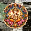 2D Flat, 1pc Aluminum Wall Hanging Ornament, Ornate Mandala Floral Frame Lord Ganesha Modak Lotus Oil Lamp Wall Plaque, Positive Vibes Spiritual