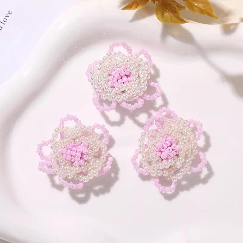 5pcs Beaded Hollow Camellia Flower Patch DIY Chest Flower Shoe Buckle Bag Accessories Parches Bordados Para Ropa