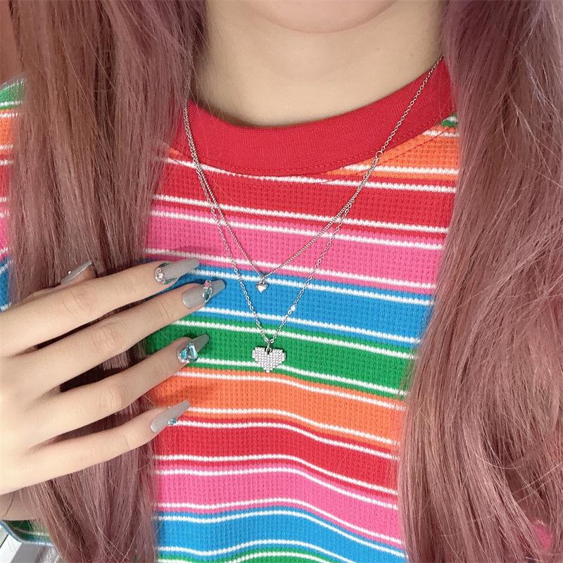 High-End Heart-Shaped Diamond Necklace - Elegant Clavicle Chain with Niche Design