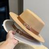 New British Style Retro Woolen Hat for Women Autumn and Winter Fashionable Versatile Belt Buckle Flat Top European and American Jazz Hat for Men