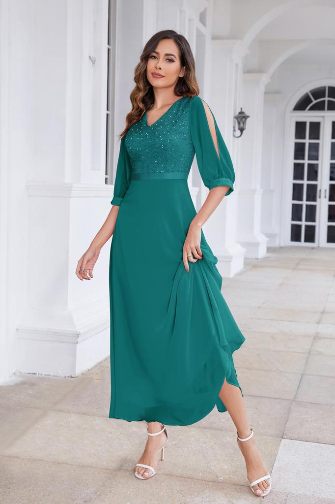 Wedtrend Long Party Dress with Split and Peacock Perfect for and Special Size Women's Sleeves, Sequins, Print, Concerts, Recitals, Weddings,