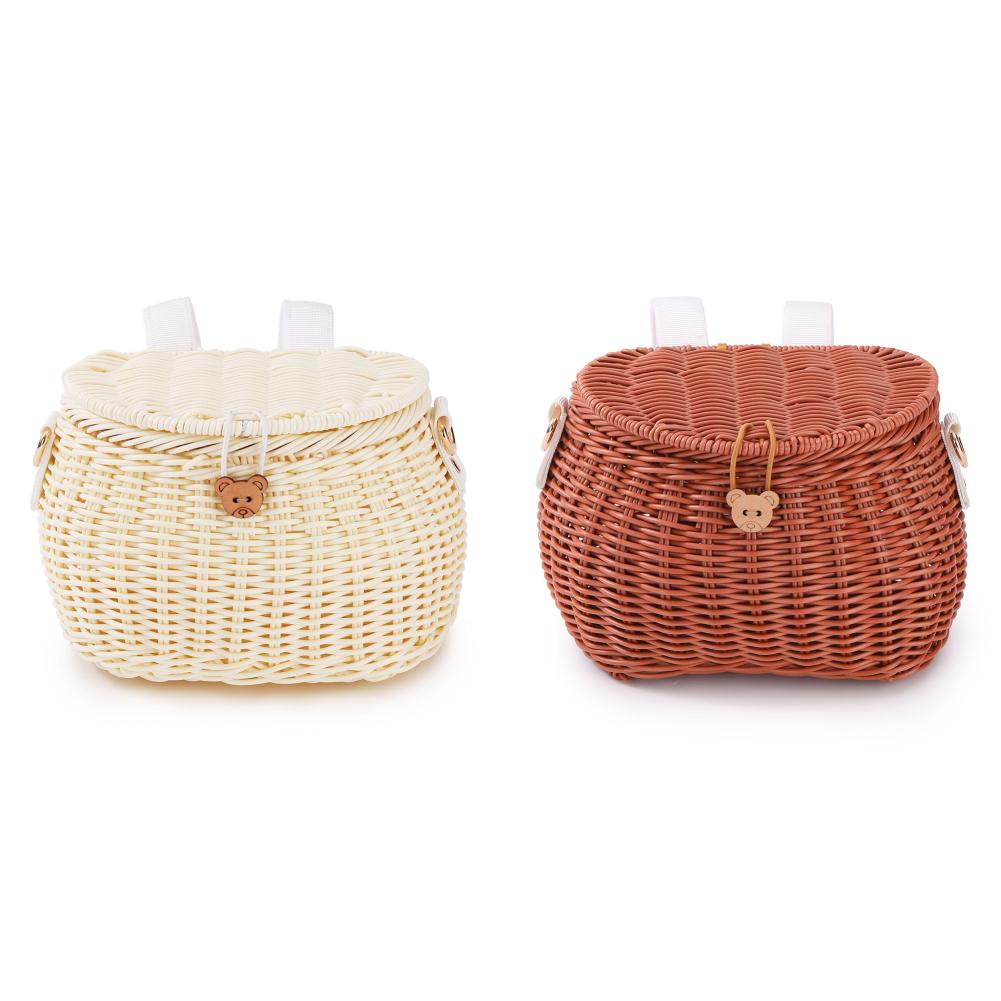 

Bicycle Basket Backpack with Lid Handwoven Basket for Kids Adult Bikes (Beige)
