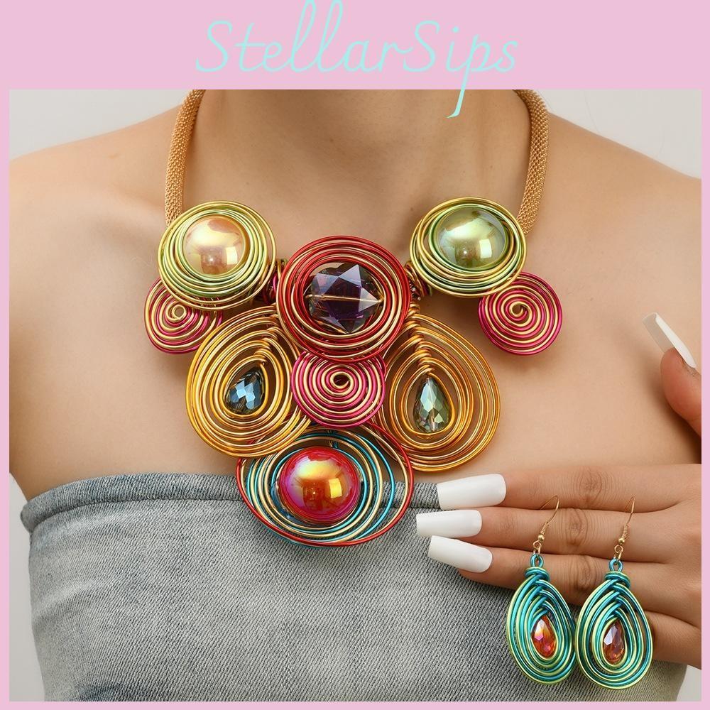 Jewelry Trend Set With Acrylic Pendants And Electroplated Finish Ladies For