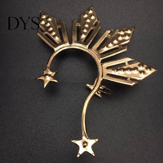 Fake Piercing Earring 1Pc Ear Clip Non Faux Crystal Shiny Geometric Electroplating Women Cuff Pentagram Fan-shaped Jewelry Decoration Gifts