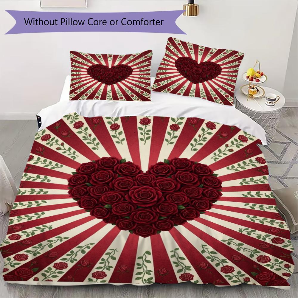 Rose Pattern Bedding uilt Set uilt Cover Pillowcase Home Decoration Birthday Gift (1 * duvet cover + 2 * pillowcase without core)54